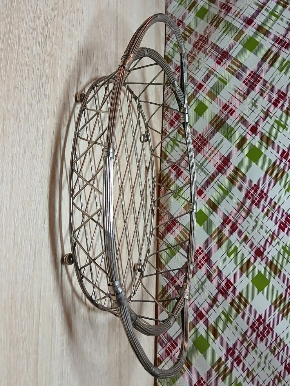 Vintage Antique Silver Metal Wire Bread Fruit Basket with Metal Wrapped Handles